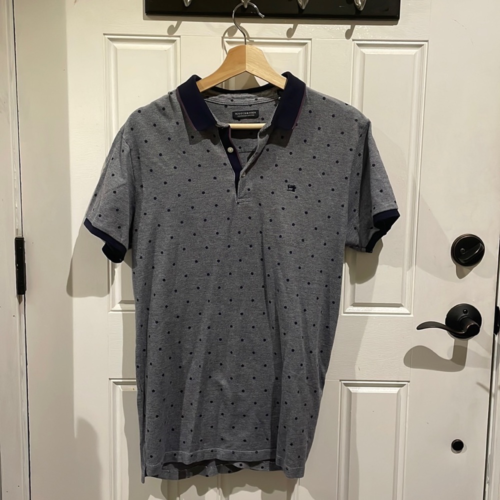 Scotch & soda medium polo shirt. Navy blue dotted